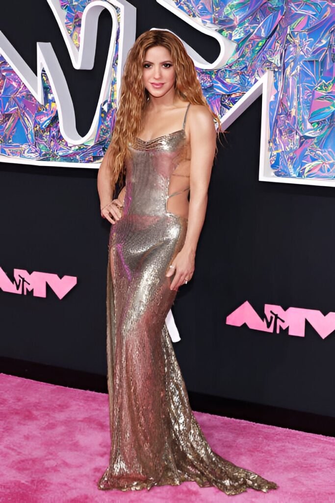 Gold Metallic Slip Dress with Side Cut-outs + Long Toffee Waves