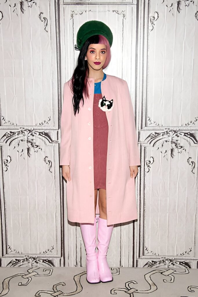 Green Beret + Pink Overcoat + Pink Knee-High Boots