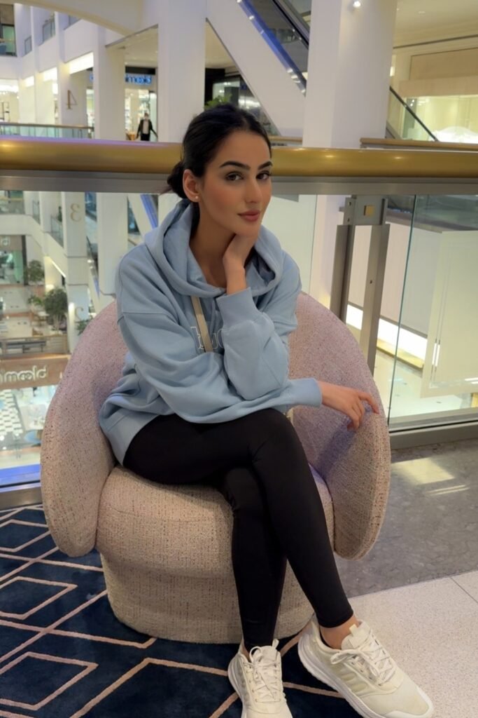 Light Blue Hoodie + Black Leggings + White Athletic Sneakers