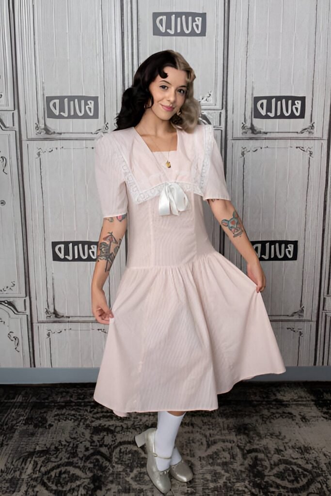 Pink Sailor-Collar Dress + White Knee-High Socks + Silver Mary Janes
