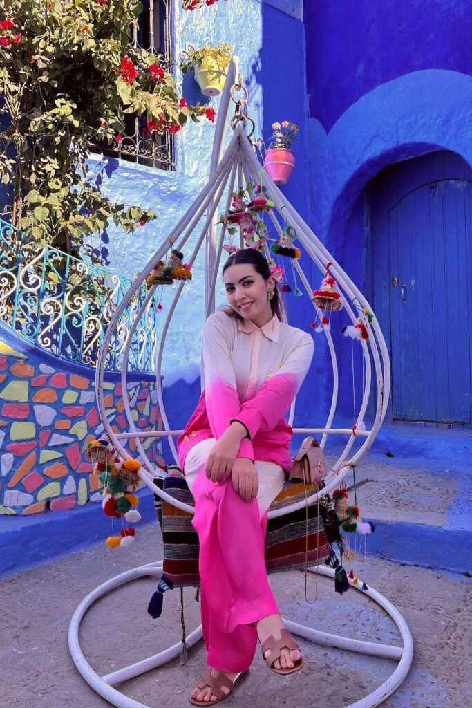 Pink and Cream Ombre Button-Down + Matching Pink Trousers + Tan Slides