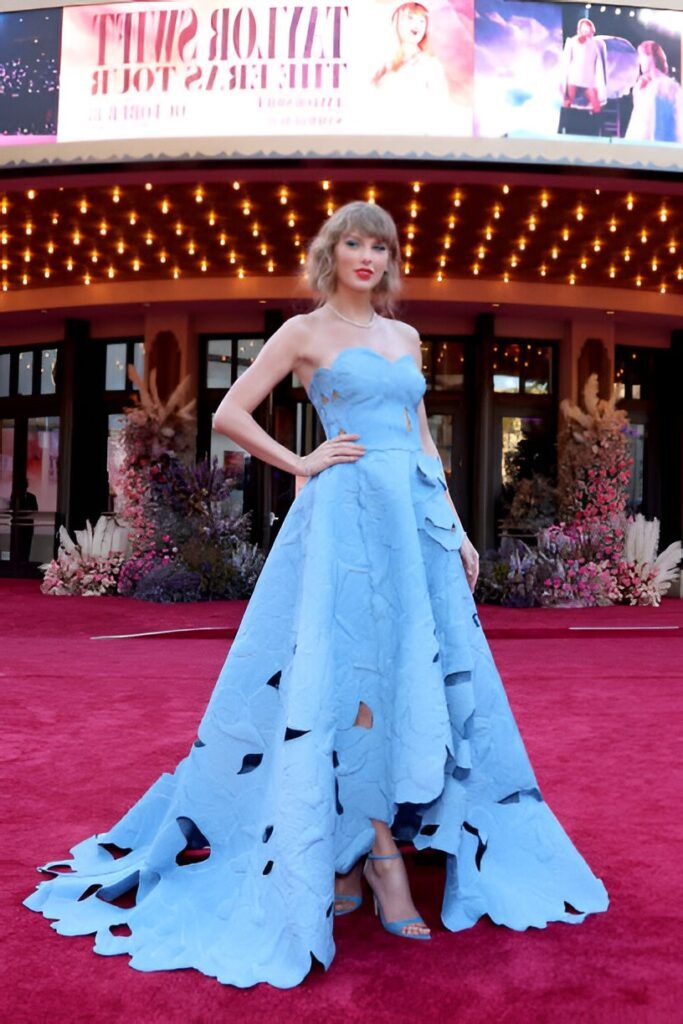 Sky Blue Strapless Laser-Cut Floral Gown + Matching Blue Strappy Sandals