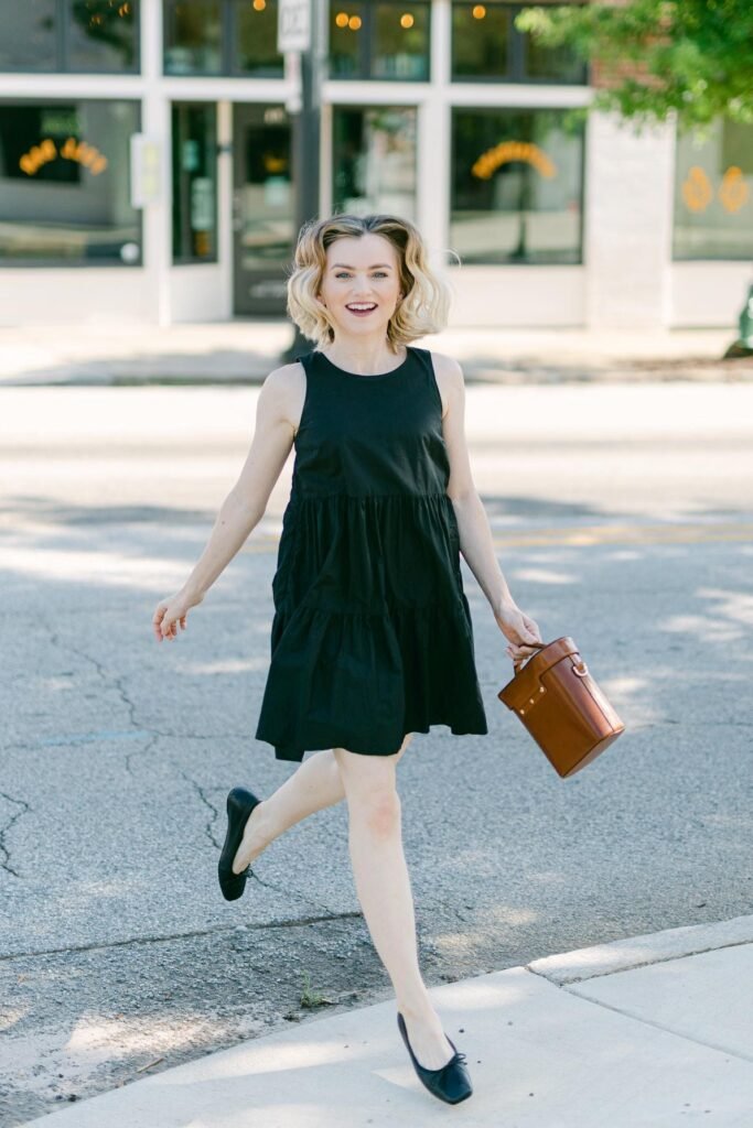 Sleeveless Black Tiered Mini Dress + Black Square Toe Ballet Flats