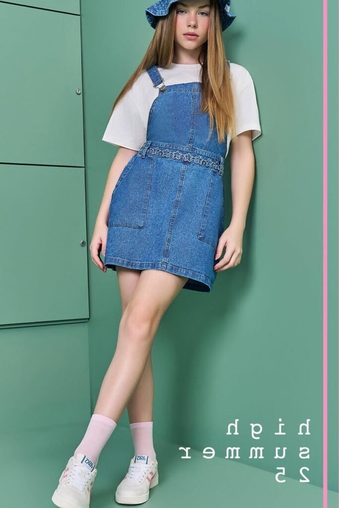 White T-Shirt + Denim Overall Dress + White Sneakers