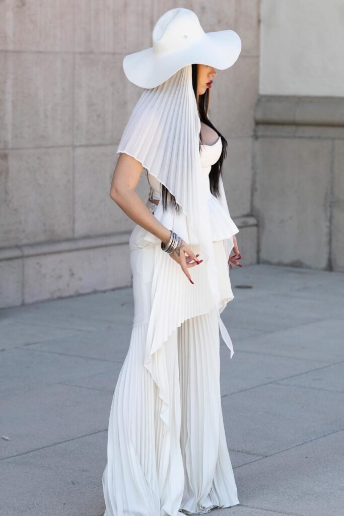 Blue Ombré Halter Dress + Clear Thigh-High Boots + Crystal Bracelets
