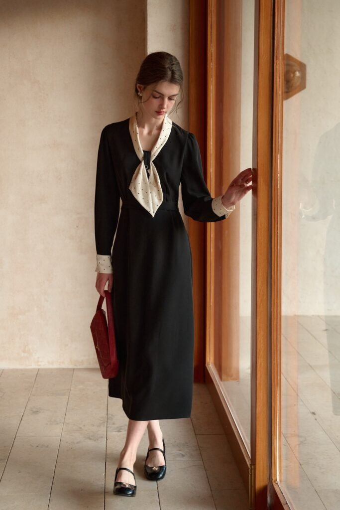 Black Spaghetti Strap Basque Waist Midi Dress + Beige Padded Slide Sandals