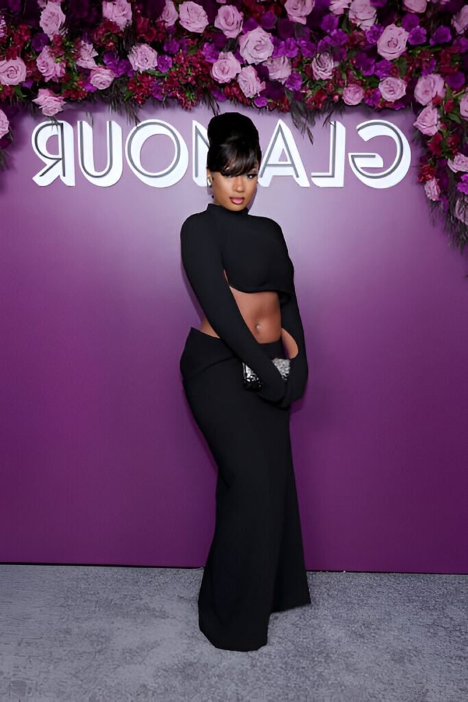 Black Mock-Neck Cut-out Gown + Matching Sleeves + Sleek High Bun