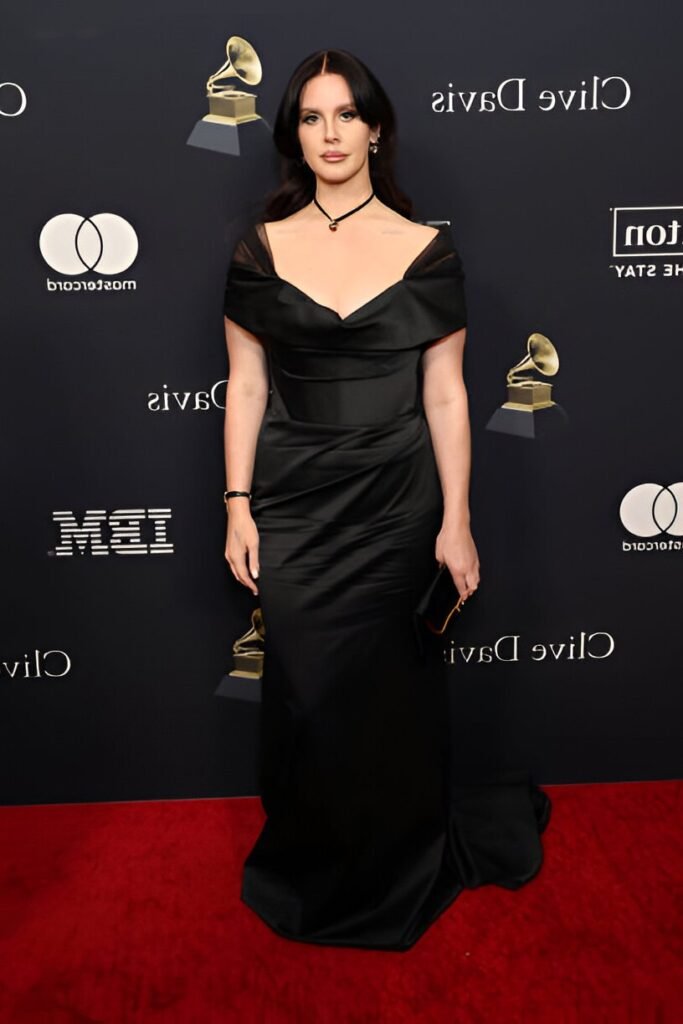 Black Off-the-Shoulder Floor-Length Gown + Black Choker + Black Clutch