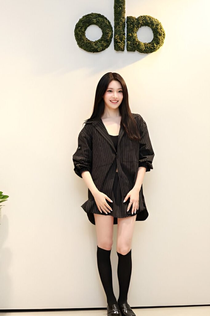 Black Pinstripe Oversized Set + Black Knee-High Socks + Black Loafers