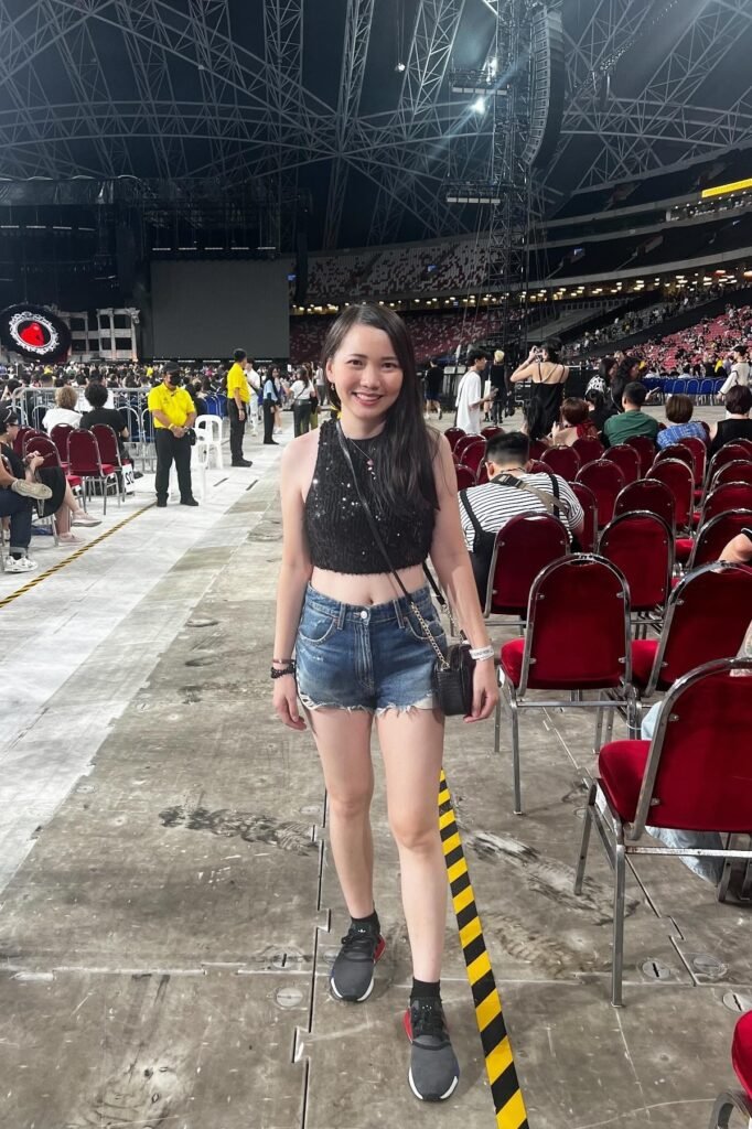 Black Sequin Crop Top + Denim Shorts + Black Sneakers
