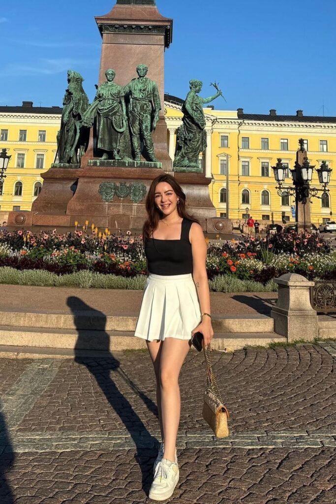 Black Square-Neck Tank Top + White Tennis Skirt + White Sneakers