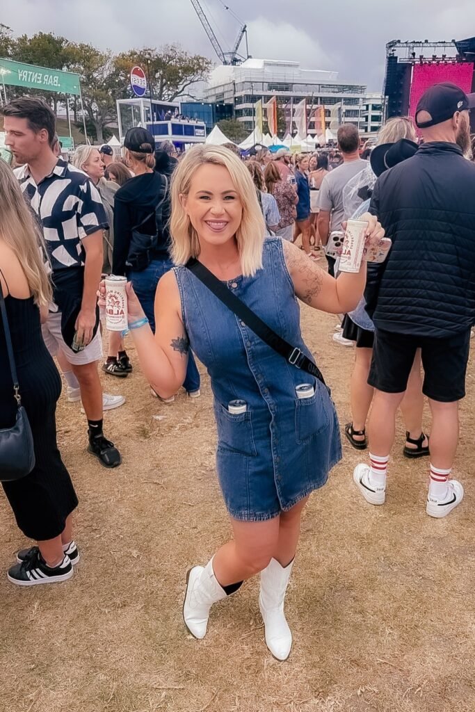 Button-Up Denim Mini Dress + White Western Boots