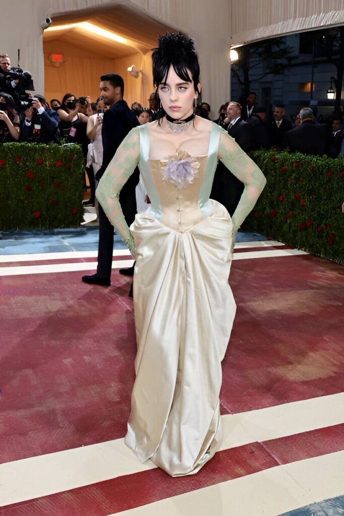 Cream Victorian-Inspired Corset Gown + Sage Green Lace Sleeves + Black Spiky Updo