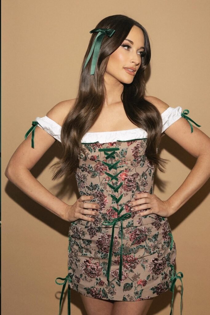 Floral Tapestry Corset Dress + White Off-the-Shoulder Trim + Green Velvet Ribbons