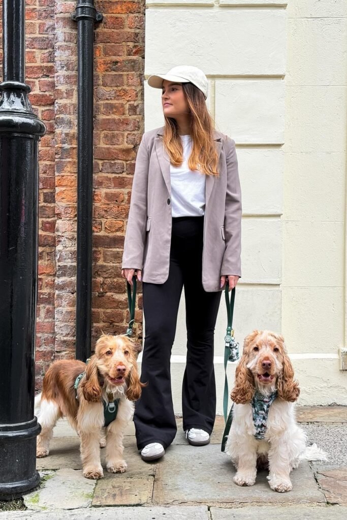 Mauve Blazer over White T-Shirt + Black Flared Trousers + White Sneakers