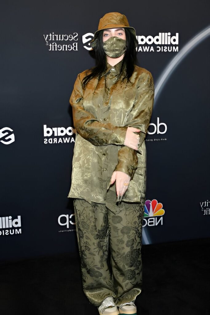 Olive Floral Jacquard Shirt + Matching Wide-Leg Trousers + Olive Bucket Hat and Face Mask