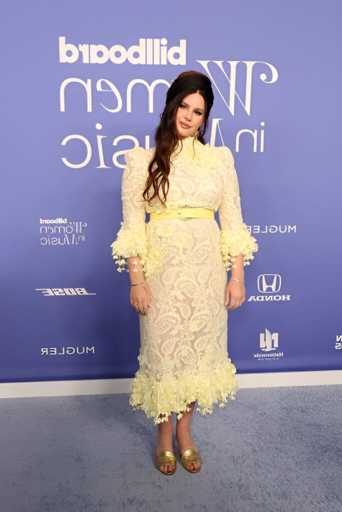 Pale Yellow Lace High-Neck Dress + Bright Yellow Belt + Gold Peep-Toe Mules