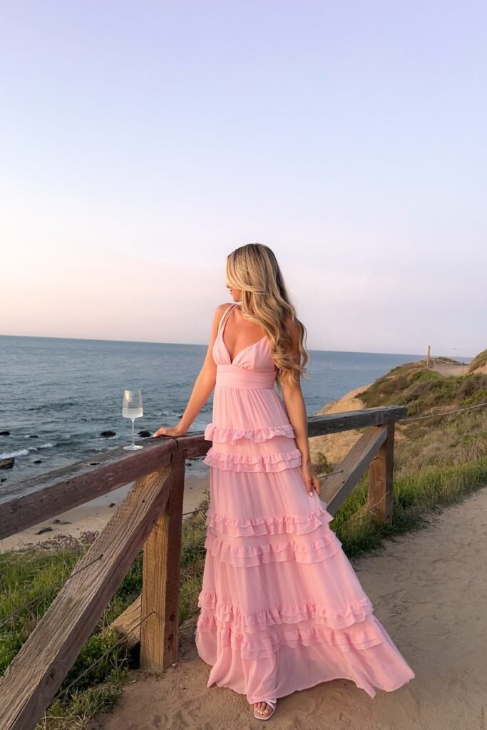 Pink Tiered Ruffle Maxi Dress + Light Pink Strappy Sandals