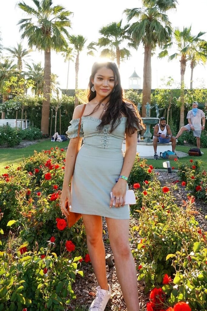 Sage Green Lace-Up Mini Dress + White Sneakers