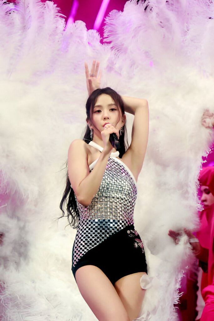 Silver Sequined Halter Bodysuit + Black Velvet Bottoms + Oversized White Feather Fan