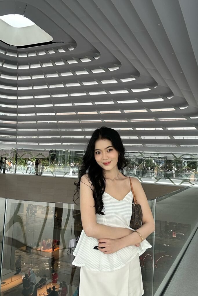 White Peplum Camisole + White Mini Skirt + Brown Monogram Shoulder Bag