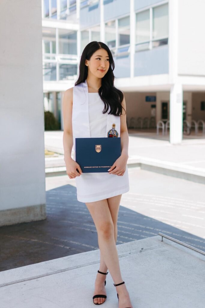 White Sleeveless Mini Dress + White Graduation Stole + Black Minimalist Strappy Sandals