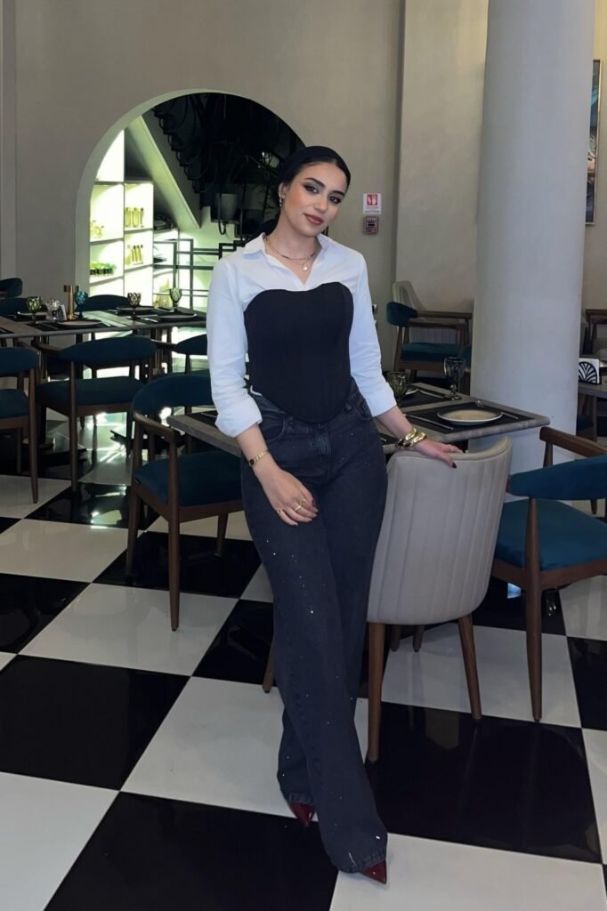 Black Corset + White Button-Down Shirt + Black Jeans