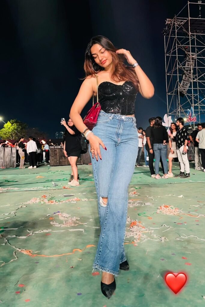 Black Sequin Corset Top + Distressed Light-Wash Straight Jeans + Black Pointed Heels