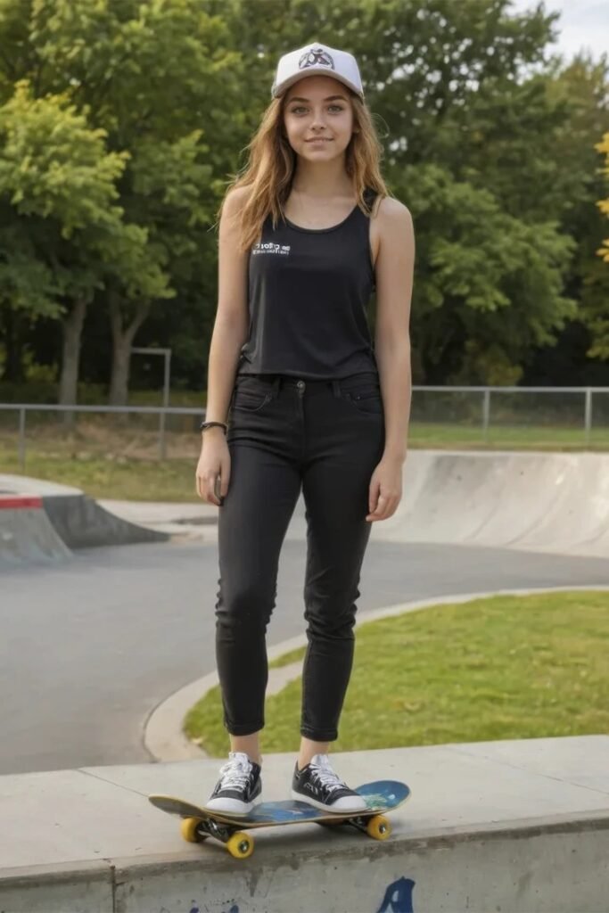Black Tank Top + Black Slim-Fit Jeans + Black & White Low-Top Sneakers