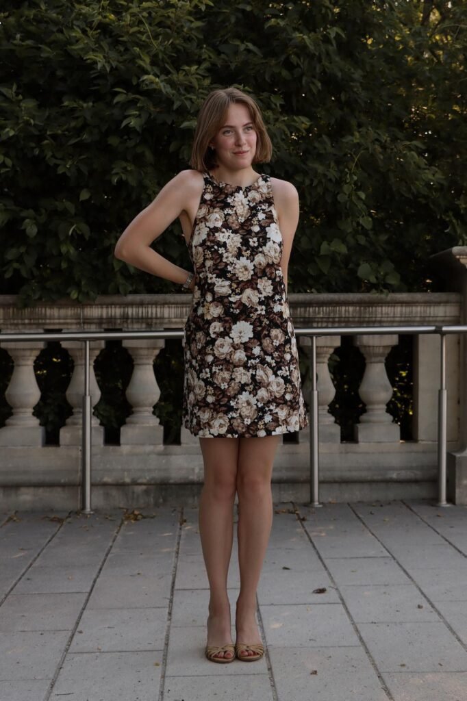 Floral Mini Dress + Gold Strappy Sandals