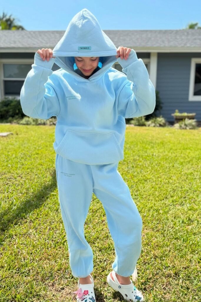 Light Blue Hooded Tracksuit + White Charms Clogs