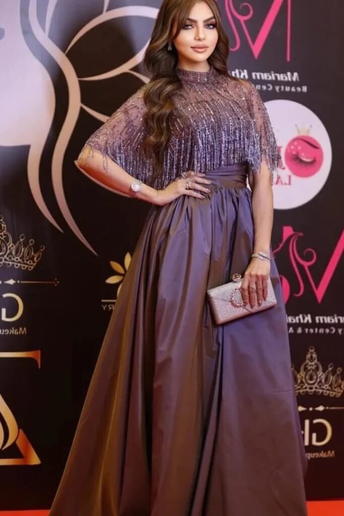 Mauve Satin Maxi Dress + Beaded Fringe Capelet + Silver Embellished Clutch