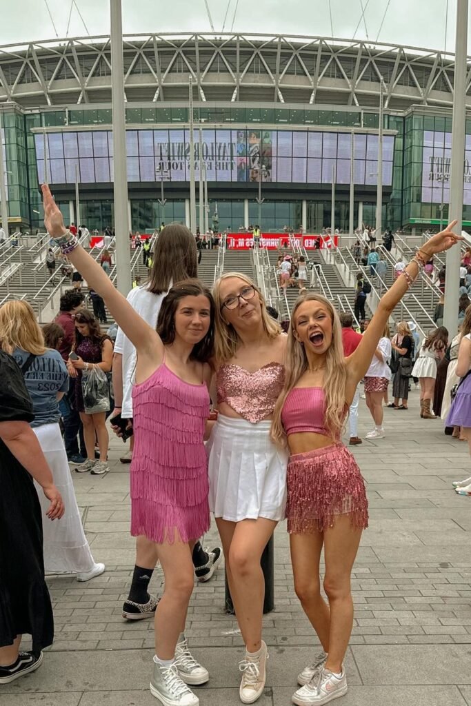 Pink Fringed Dress + Silver & White Sneakers