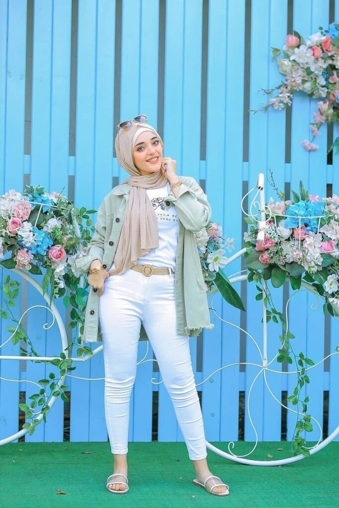 Sage Green Utility Jacket + White Graphic Tee + White Skinny Jeans + Clear Strap Sandals