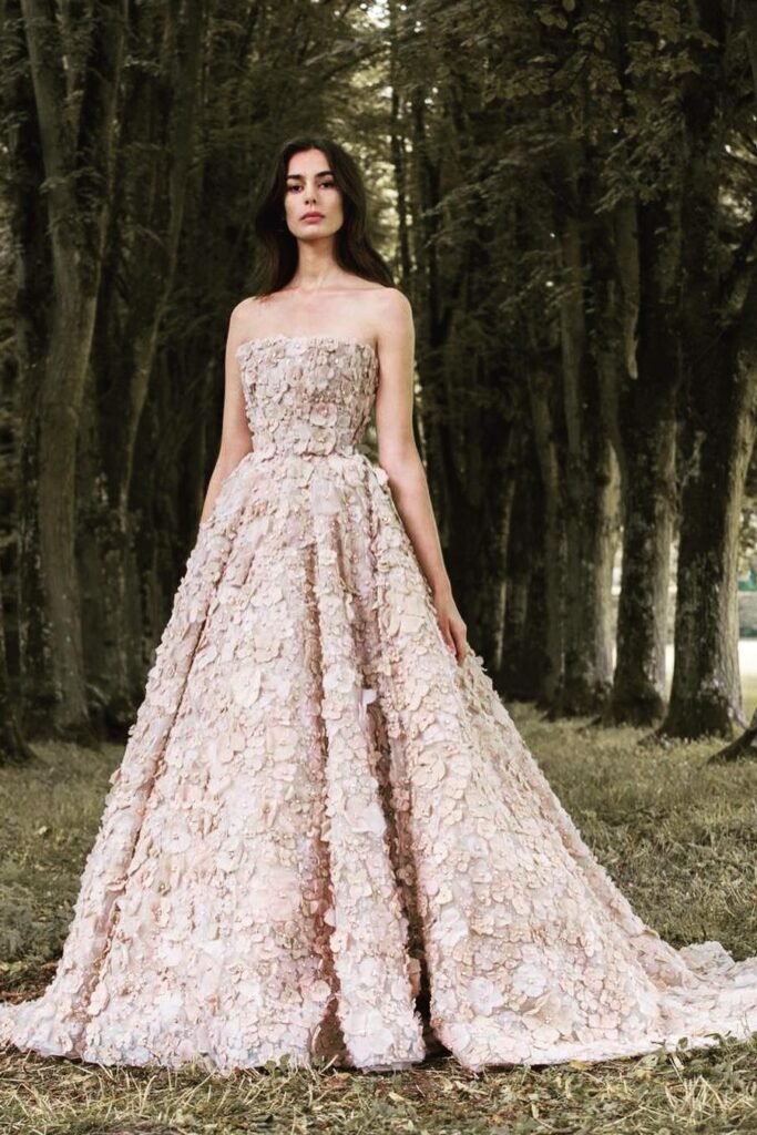 Strapless 3D Floral Appliqué Ballgown + Full Floor-Length Skirt