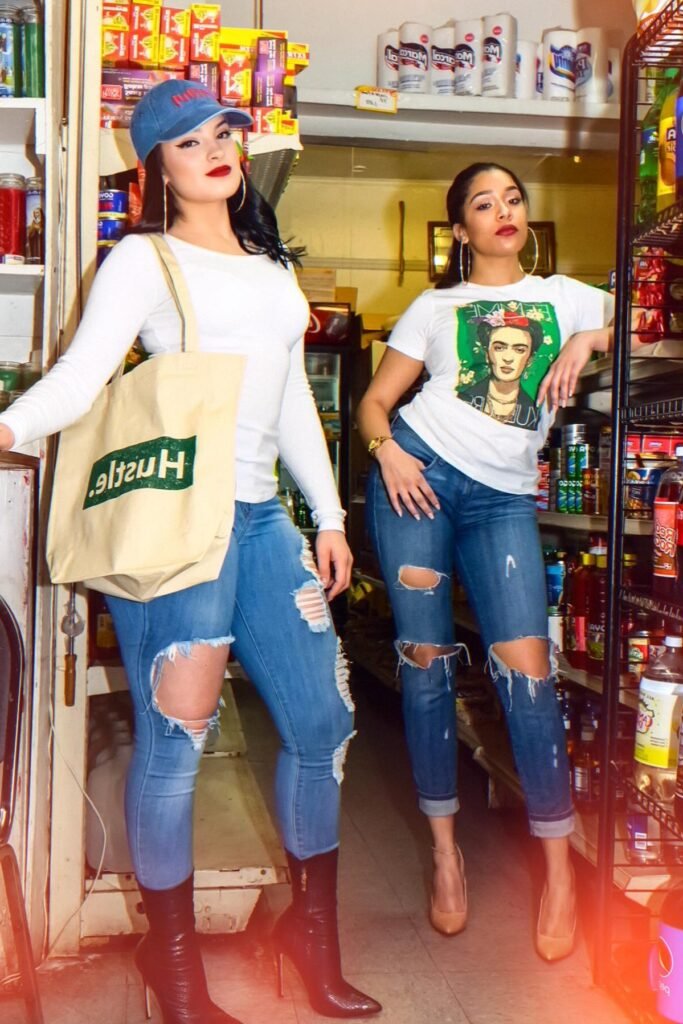 White Long Sleeve Top + Distressed Skinny Jeans + Black Stiletto Boots