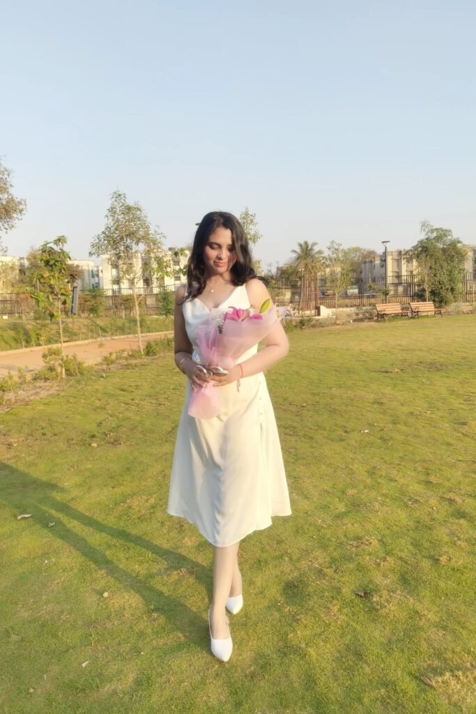 White V-Neck Midi Dress + White Pointed-Toe Flats