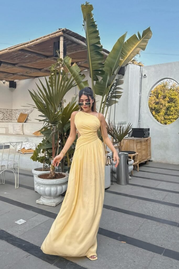 Yellow Halter Cut-Out Maxi Dress + Yellow Square Toe Sandals