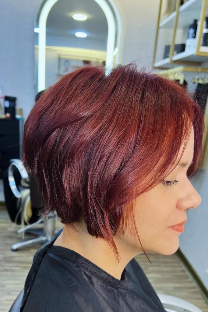 Angled Burgundy Bob with Internal Layers