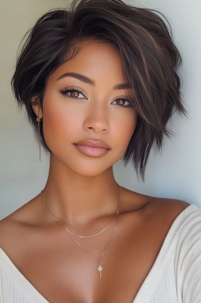 Asymmetrical Voluminous Bob with Wispy Layers