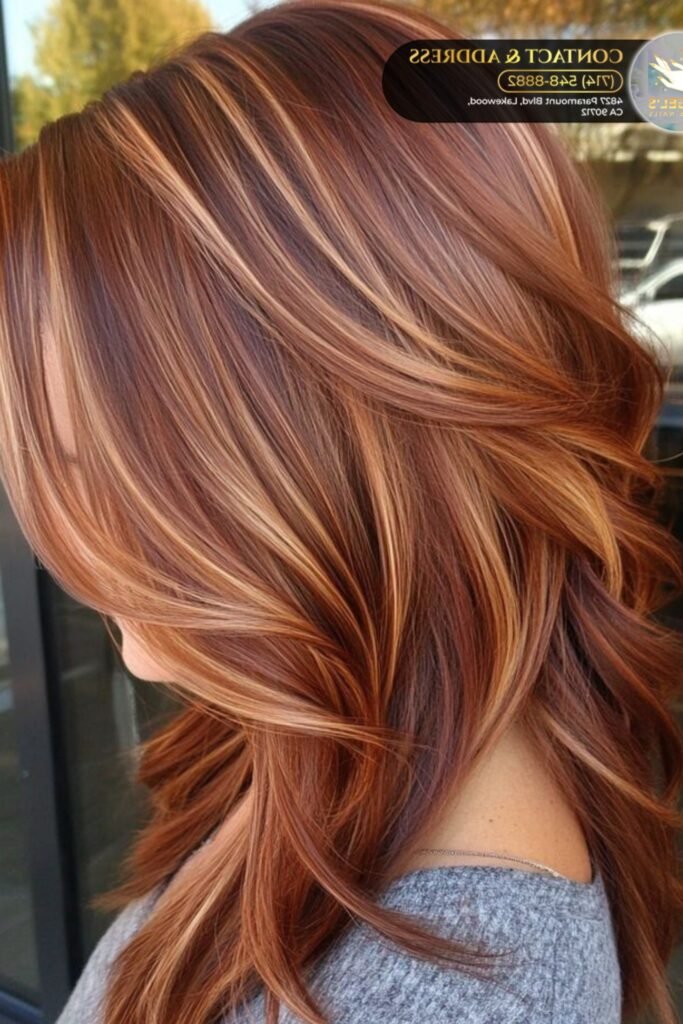 Auburn Red Hair with Bold Golden Blonde Streaks
