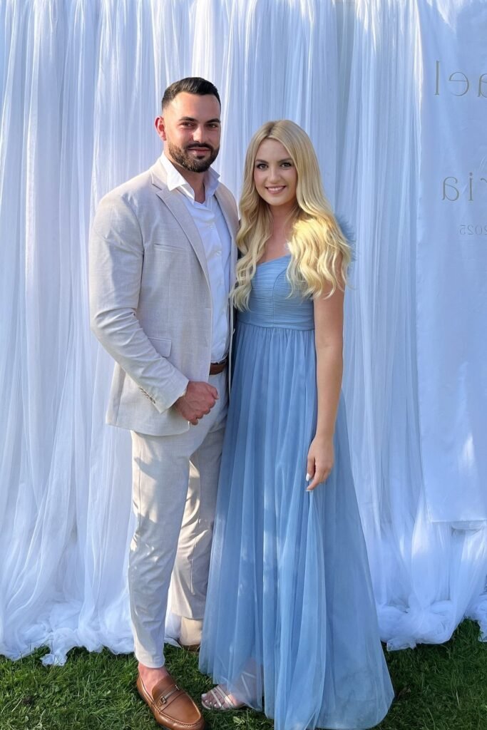 Beige Linen Suit + White Button-Down Shirt + Brown Loafers