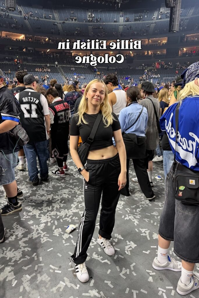 Black Crop Top + Black Adidas Track Pants + White Adidas Superstar Sneakers