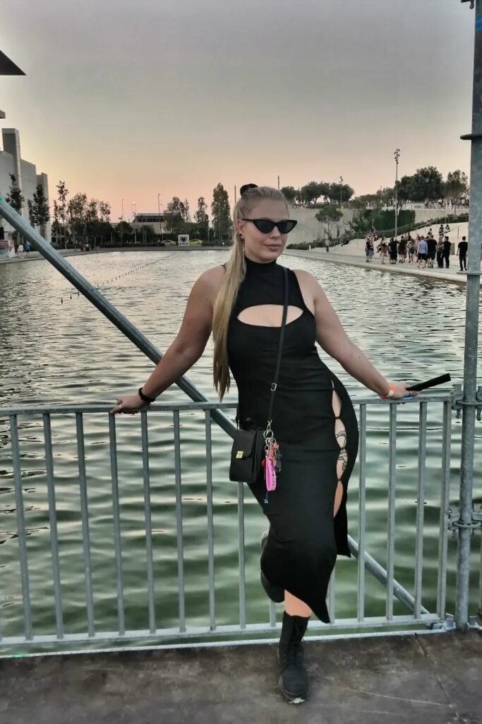 Black Cut-out Maxi Dress + Black Sunglasses + Black Combat Boots