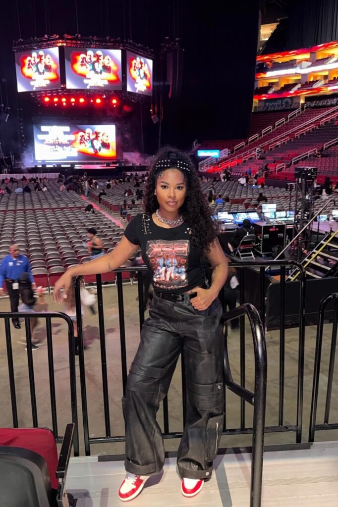 Black Graphic Baby Tee + Black Wide-Leg Cargo Pants + Red and White Sneakers