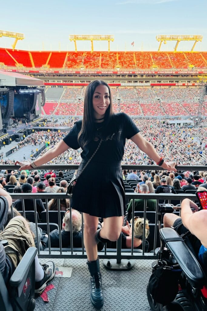Black Graphic T-Shirt + Black Pleated Mini Skirt + Black Platform Combat Boots