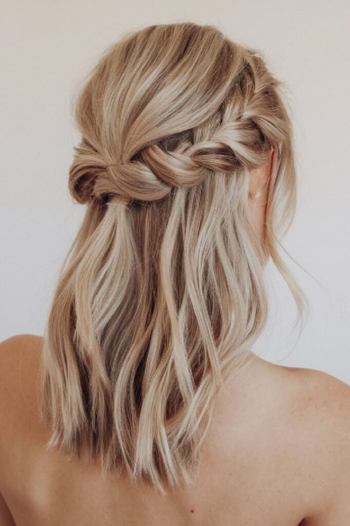 Bohemian Half-Up Crown Braid with Loose Waves