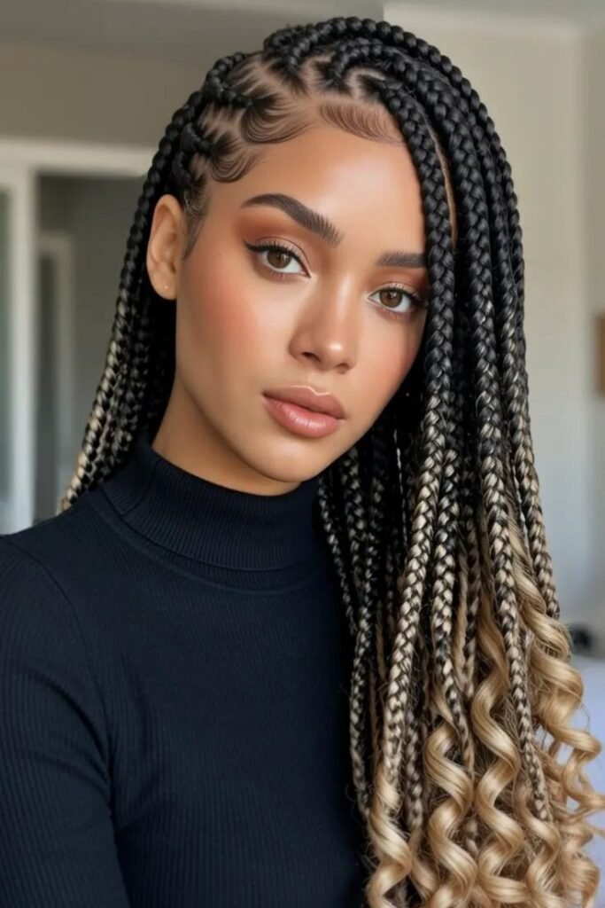 Bohemian Ombre Braids with Sun-Kissed Curls