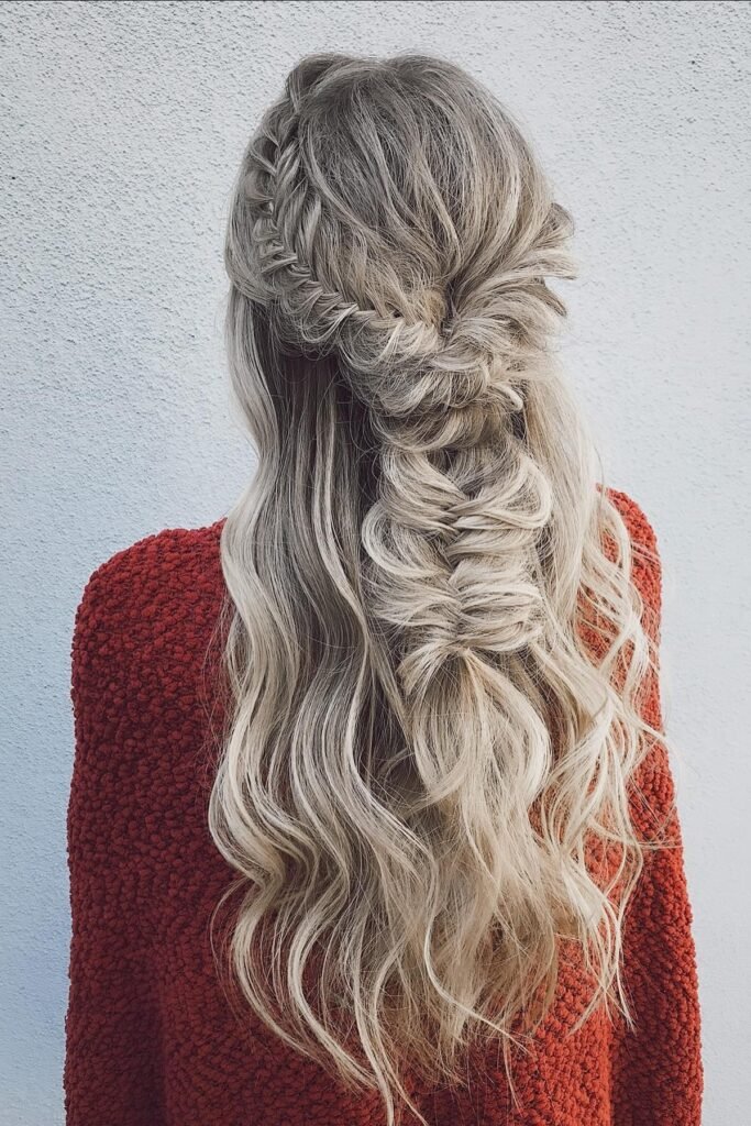 Boho Half-Up Crown Braid with Loose Curls