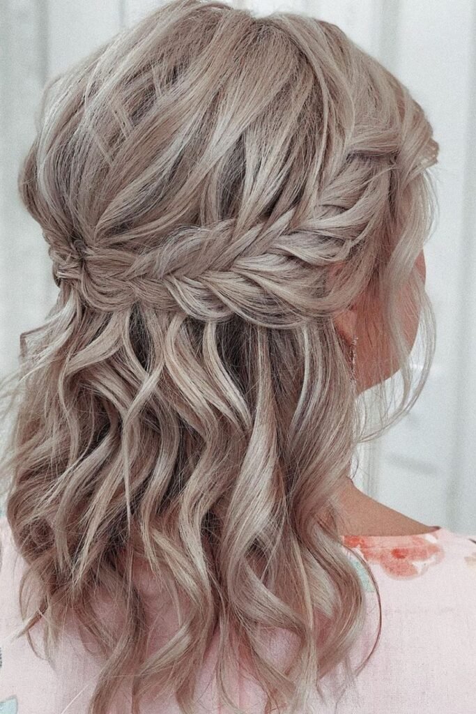 Boho Half-Up Fishtail Braid with Soft Waves